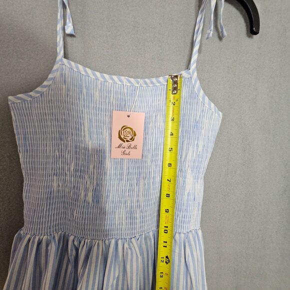 Miabellegirls Smocked Cotton Summer Dress Mattress Stripe Tiered Midi Women's S - Picture 8 of 9